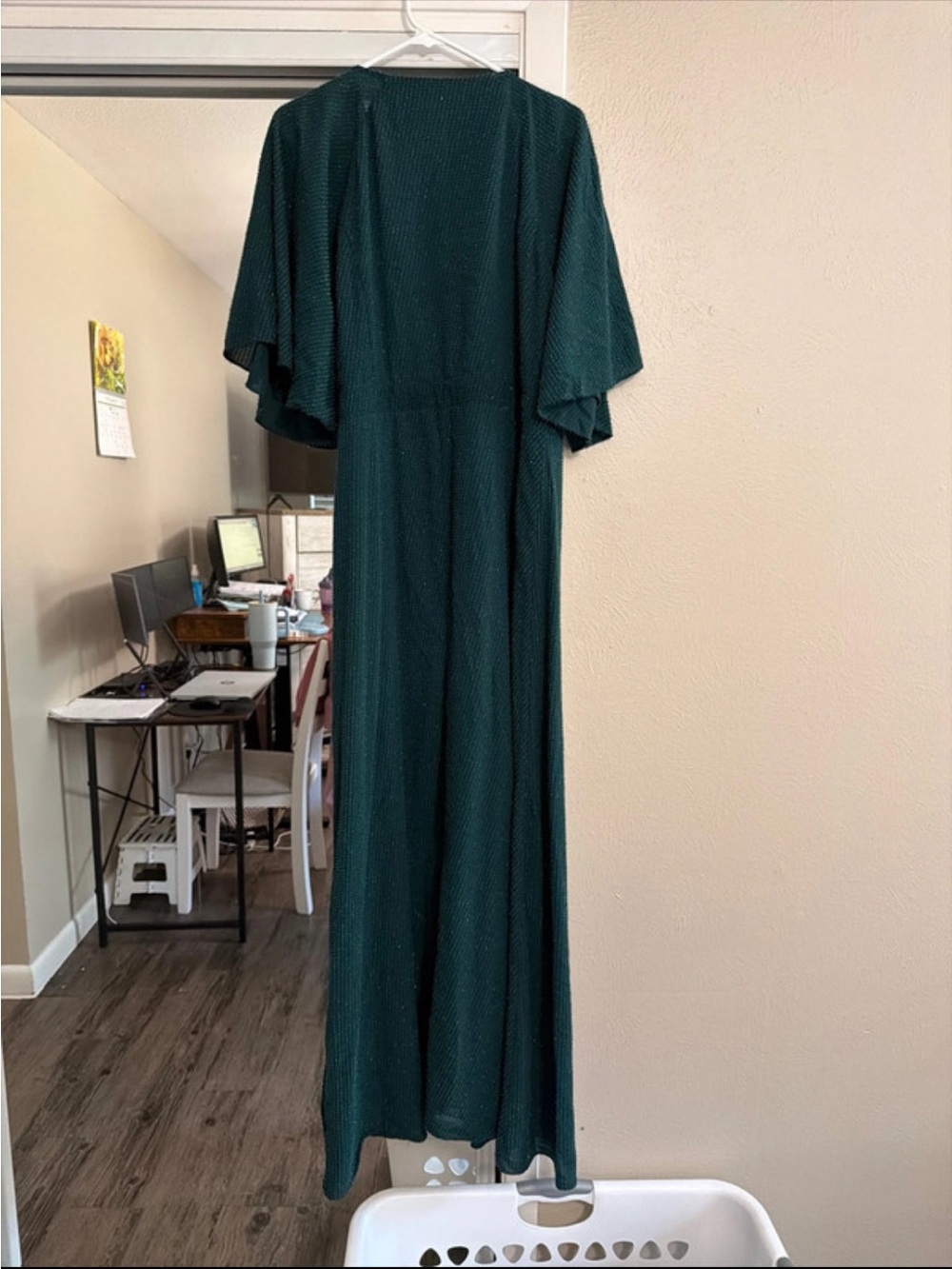 Chic Soul Dark Teal Maxi Dress with Flutter Sleeves